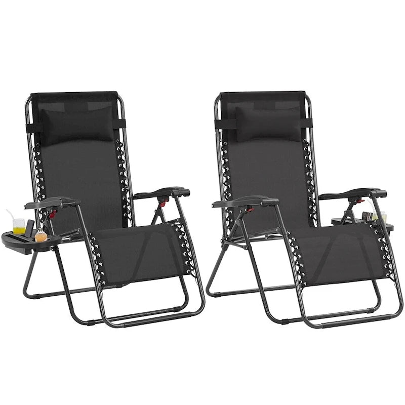 Yaheetech Lot de 2 transats/chaises longues pliables XL extra-larges zéro gravité de 74 cm