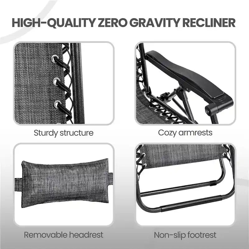 Yaheetech Lot de 2 transats/chaises longues pliables XL extra-larges zéro gravité de 74 cm