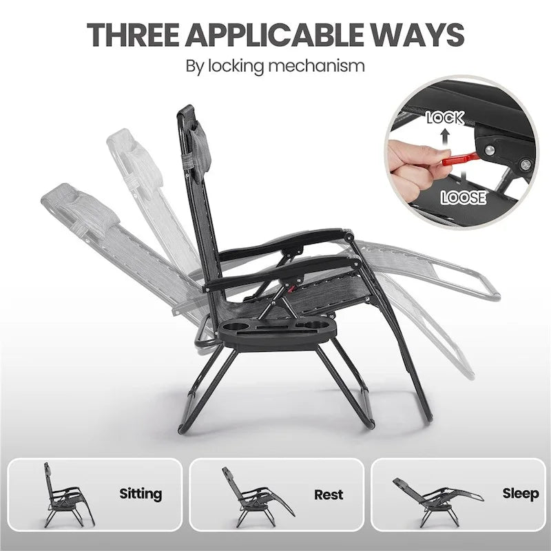 Yaheetech Lot de 2 transats/chaises longues pliables XL extra-larges zéro gravité de 74 cm