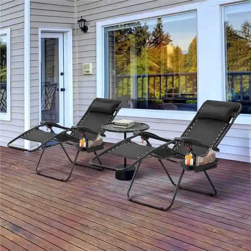 Yaheetech Lot de 2 transats/chaises longues pliables XL extra-larges zéro gravité de 74 cm