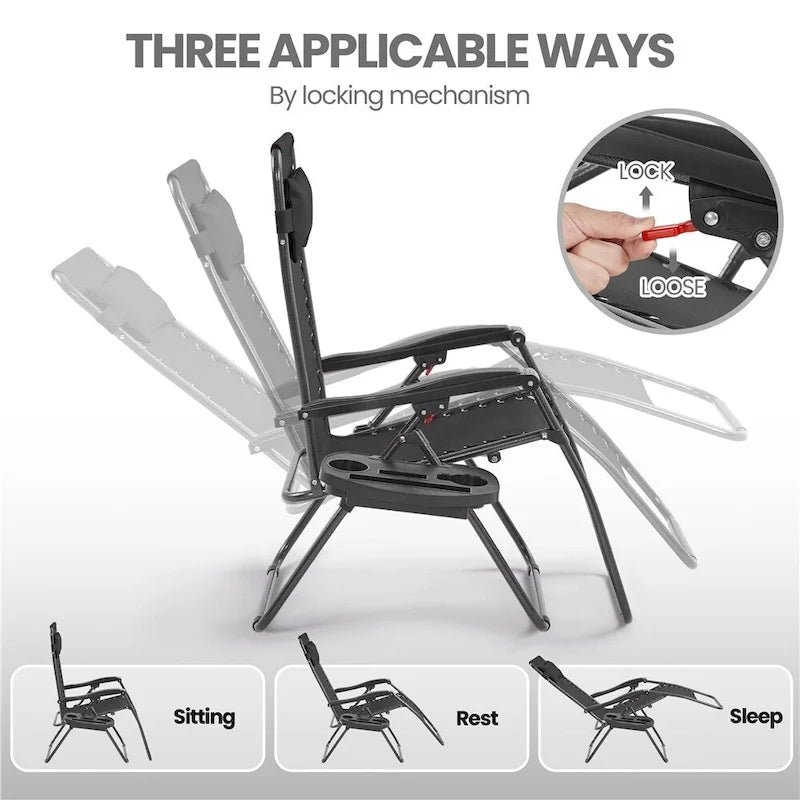 Yaheetech Lot de 2 transats/chaises longues pliables XL extra-larges zéro gravité de 74 cm