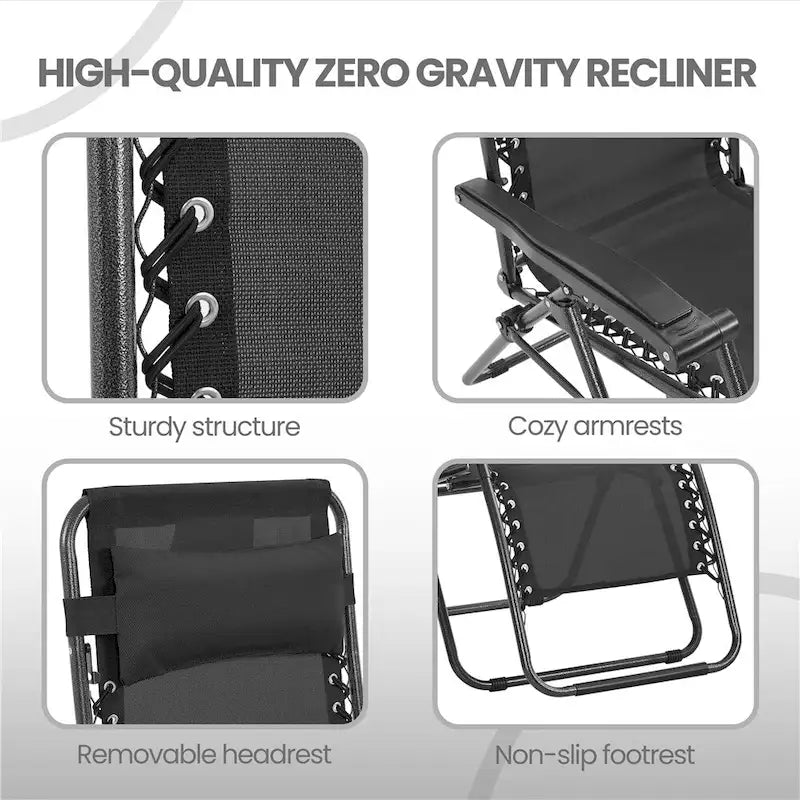 Yaheetech Lot de 2 transats/chaises longues pliables XL extra-larges zéro gravité de 74 cm