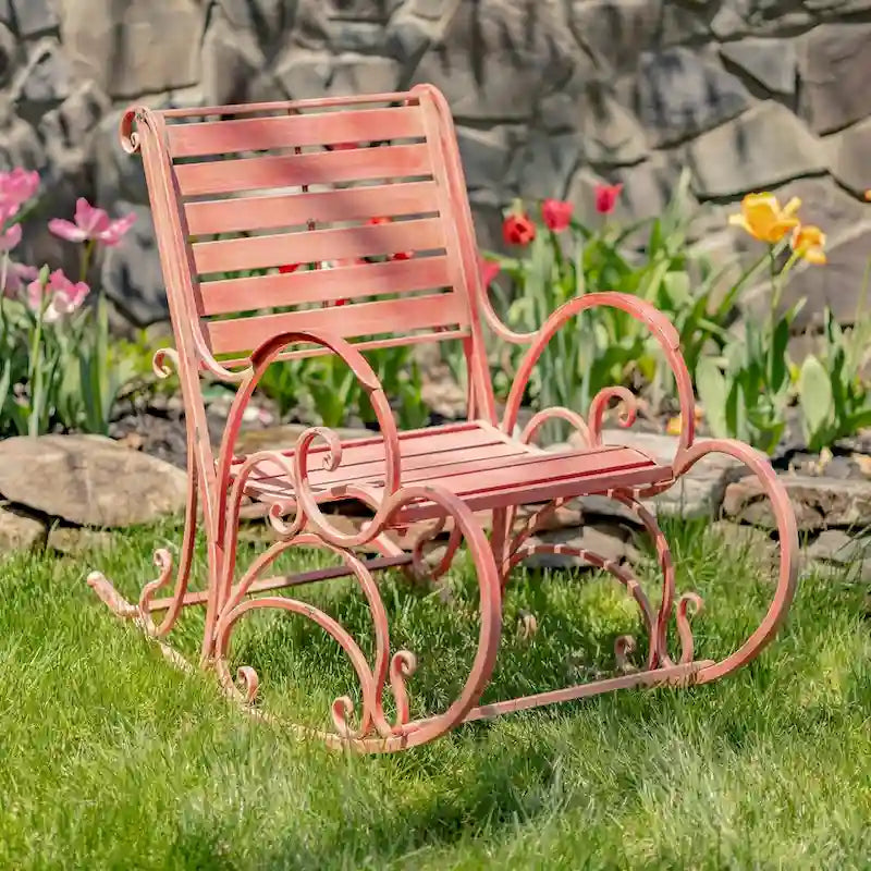 Monte Carlo 1968 Iron Rocking Arm Chair in Flamingo Pink - 24.5 L x 42 W x 36.5 H