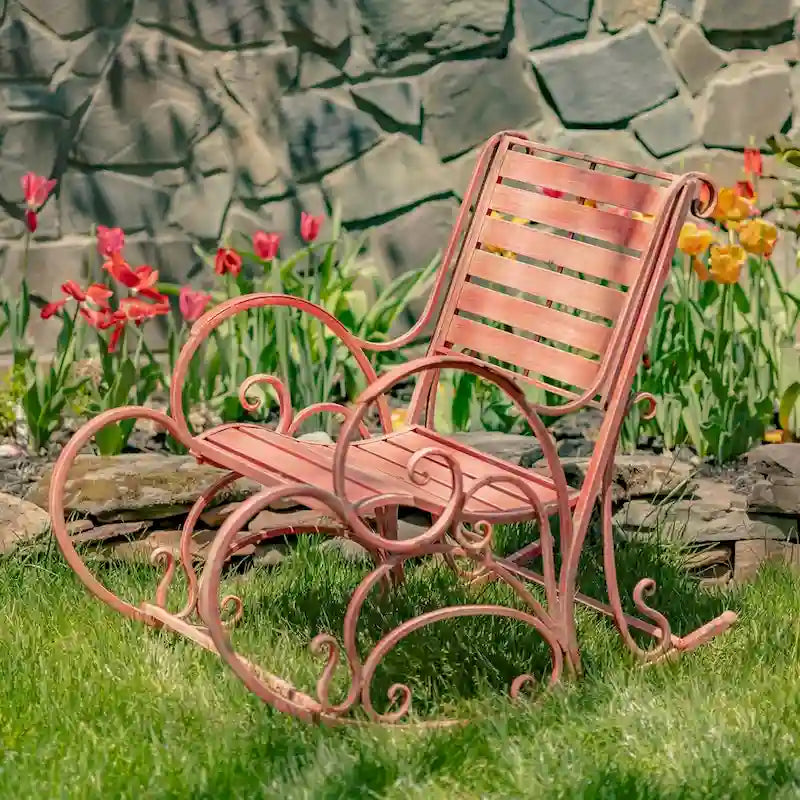 Fauteuil à bascule Monte Carlo 1968 en fer rose flamant - 24,5 L x 42 l x 36,5 H