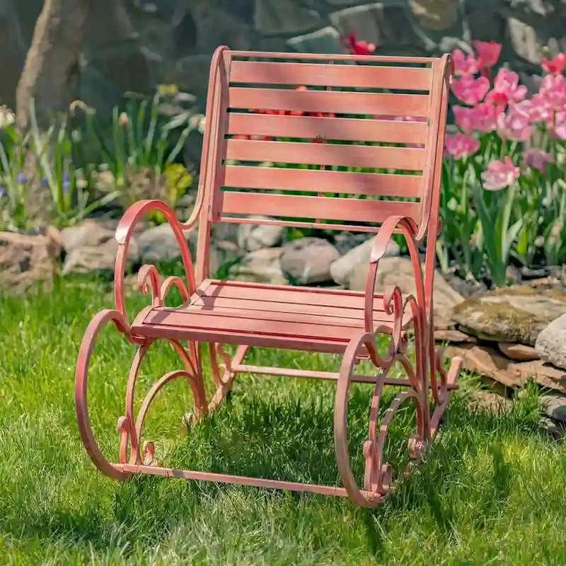 Fauteuil à bascule Monte Carlo 1968 en fer rose flamant - 24,5 L x 42 l x 36,5 H