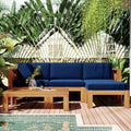 Natural Natural Acacia Wood Outdoor Sectional Sofa Set with Solid Table