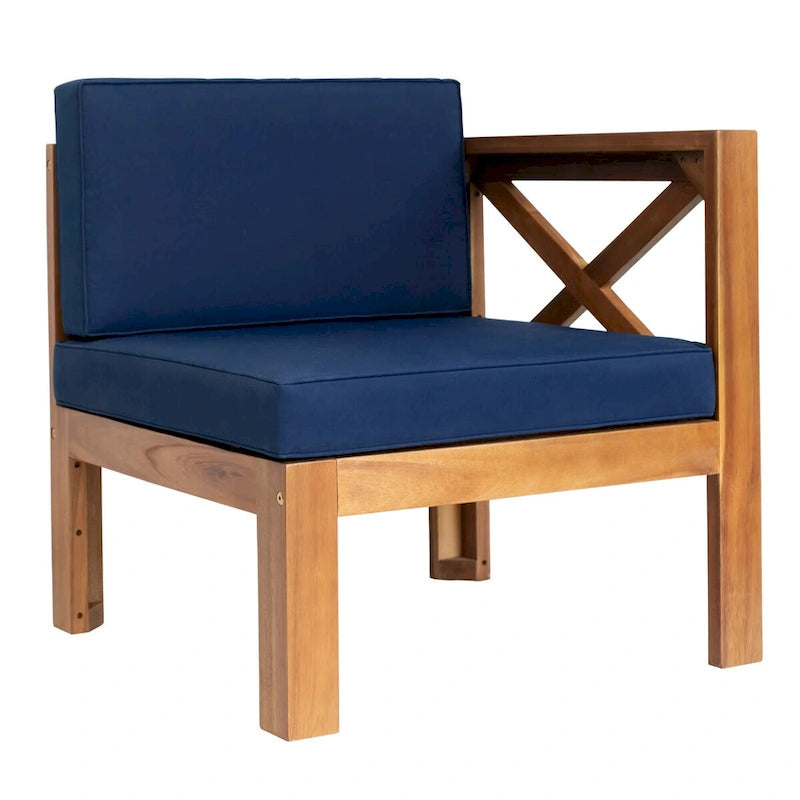 Ensemble de canapé d'angle d'extérieur en bois d'acacia naturel avec table solide