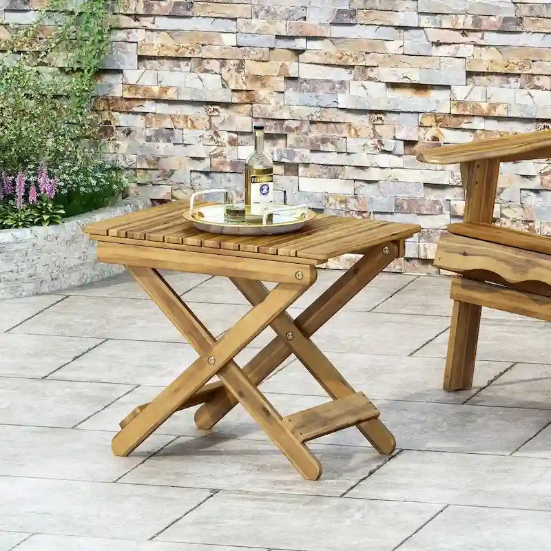 Outdoor Folding Wooden Side Table 15D x 22.75W x 18.25H