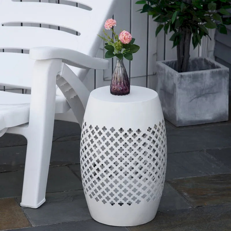 12.5 Patio Round Hollow Drum Side Table, Steel Accent Table