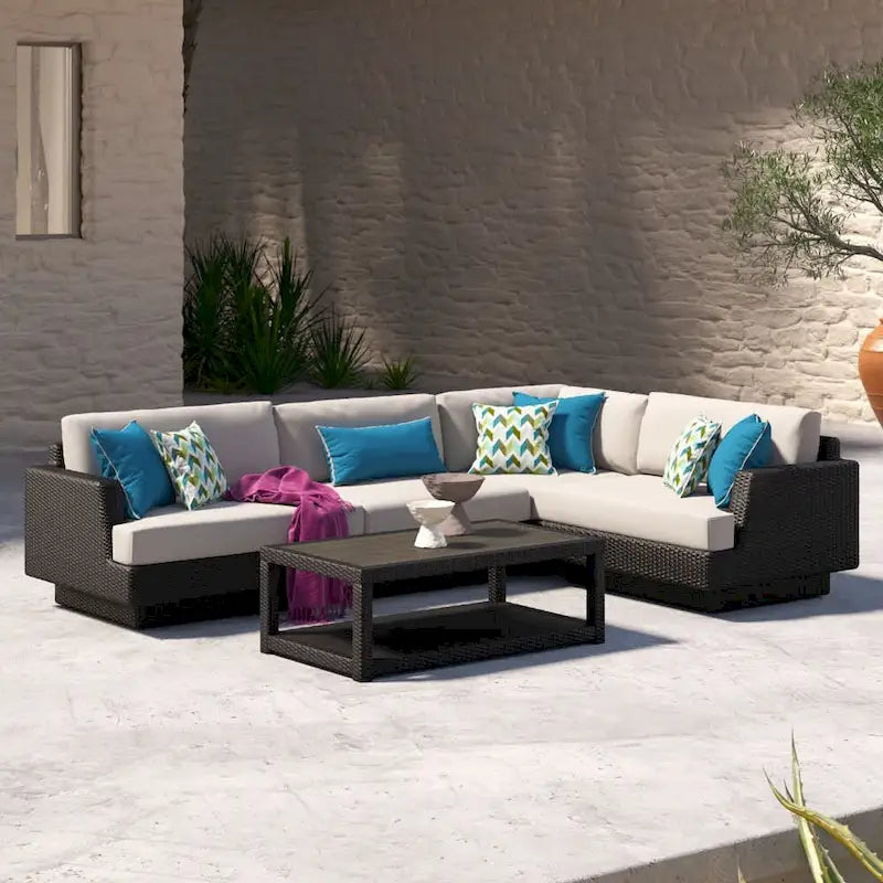 Portofino Comfort 5 Piece Sunbrella Outdoor Patio Sectional Seating Set