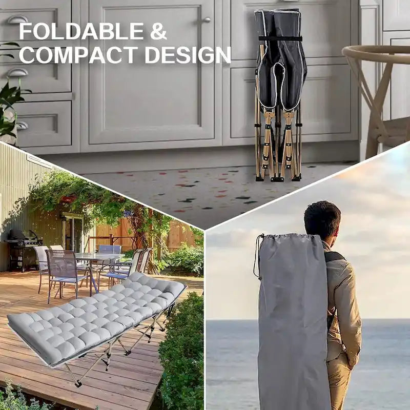 Lit de Camp Pliant avec Matelas en Coton Amovible pour le Bureau, la Maison et la Plage, 204 kg