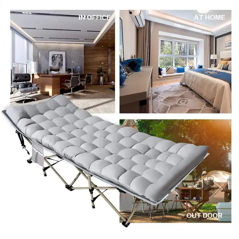 Lit de Camp Pliant avec Matelas en Coton Amovible pour le Bureau, la Maison et la Plage, 204 kg