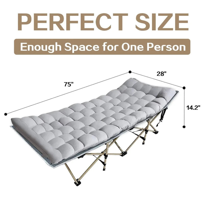 Lit de Camp Pliant avec Matelas en Coton Amovible pour le Bureau, la Maison et la Plage, 204 kg