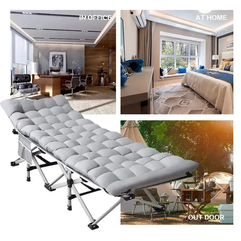 Lit de Camp Pliant avec Matelas en Coton Amovible pour le Bureau, la Maison et la Plage, 204 kg