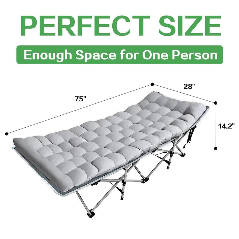 Lit de Camp Pliant avec Matelas en Coton Amovible pour le Bureau, la Maison et la Plage, 204 kg