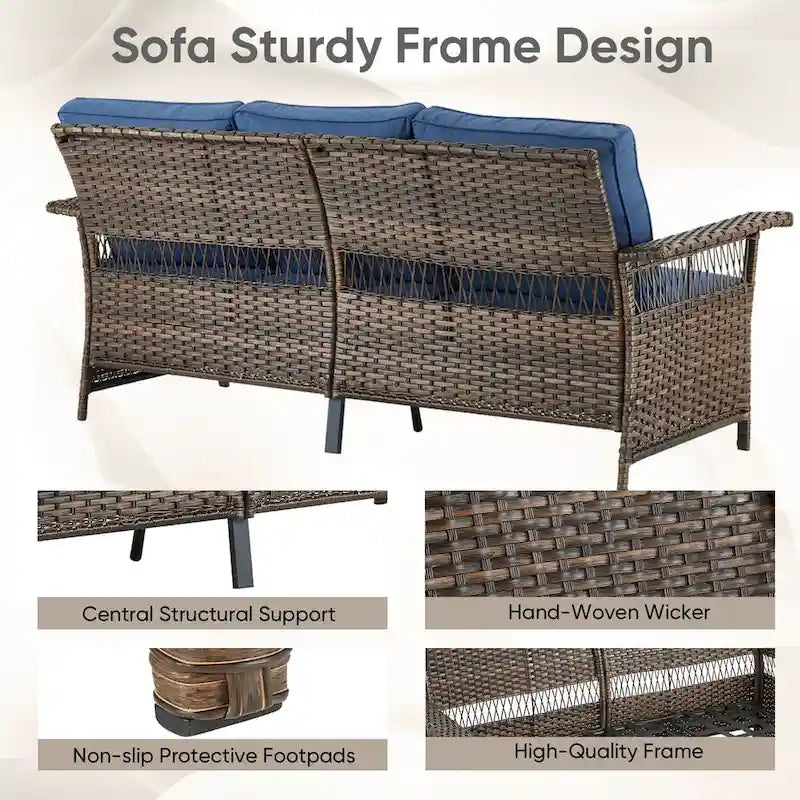Ensemble de mobilier de jardin en rotin synthétique PE - Marron