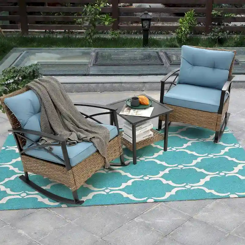3-Piece Rocking Rattan Leisure Chair Set