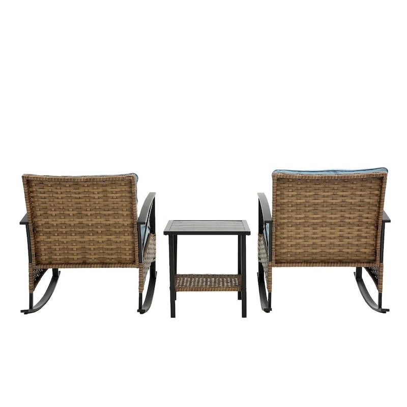 Ensemble de 3 fauteuils à bascule en rotin pour la détente