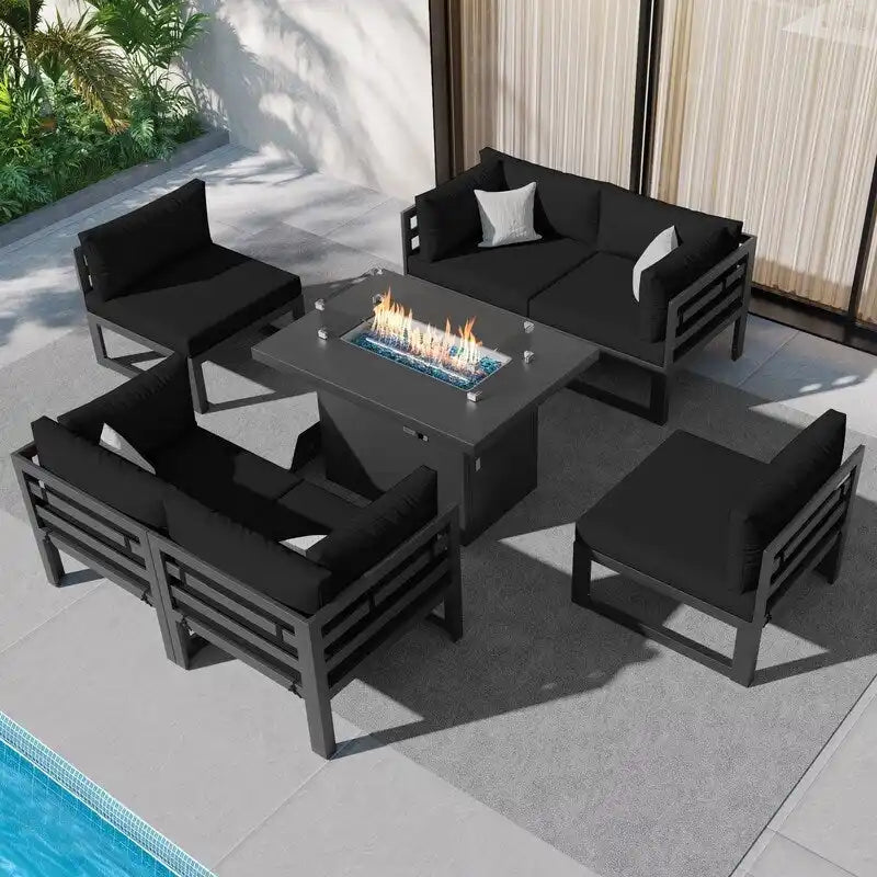 FINCATI Ensemble de Meubles de Jardin 7 Pièces, Canapé Sectionnel d'Extérieur avec Table Brasero - 7 Pièces