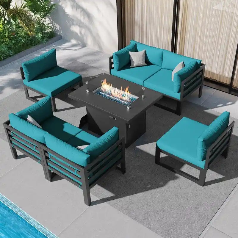 FINCATI 7 Pcs Patio Furniture Set Outdoor Sectional Sofa Set with Firepit Table - 7 Pieces
