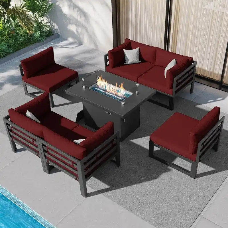 FINCATI Ensemble de Meubles de Jardin 7 Pièces, Canapé Sectionnel d'Extérieur avec Table Brasero - 7 Pièces