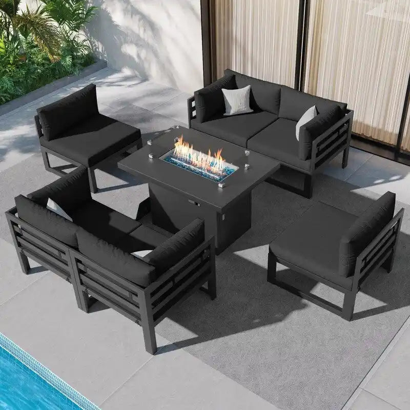 FINCATI Ensemble de Meubles de Jardin 7 Pièces, Canapé Sectionnel d'Extérieur avec Table Brasero - 7 Pièces