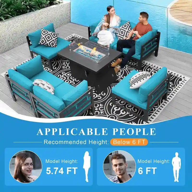 FINCATI Ensemble de Meubles de Jardin 7 Pièces, Canapé Sectionnel d'Extérieur avec Table Brasero - 7 Pièces
