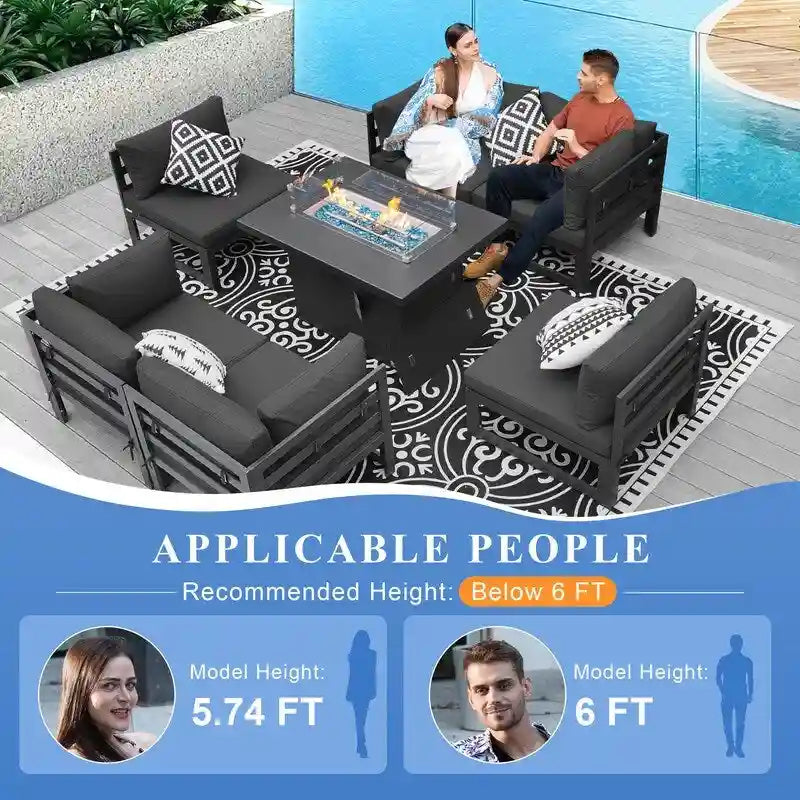 FINCATI Ensemble de Meubles de Jardin 7 Pièces, Canapé Sectionnel d'Extérieur avec Table Brasero - 7 Pièces