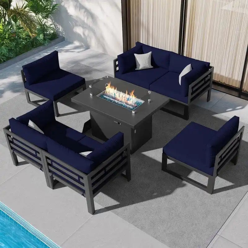 FINCATI Ensemble de Meubles de Jardin 7 Pièces, Canapé Sectionnel d'Extérieur avec Table Brasero - 7 Pièces