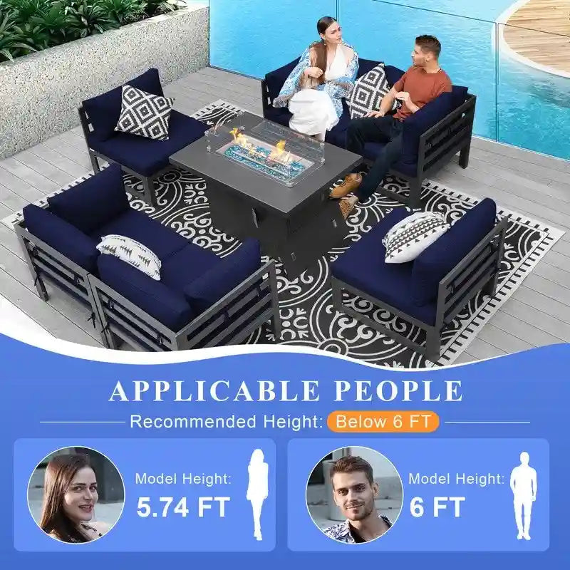 FINCATI Ensemble de Meubles de Jardin 7 Pièces, Canapé Sectionnel d'Extérieur avec Table Brasero - 7 Pièces