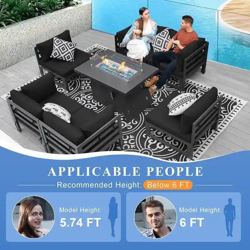 FINCATI Ensemble de Meubles de Jardin 7 Pièces, Canapé Sectionnel d'Extérieur avec Table Brasero - 7 Pièces