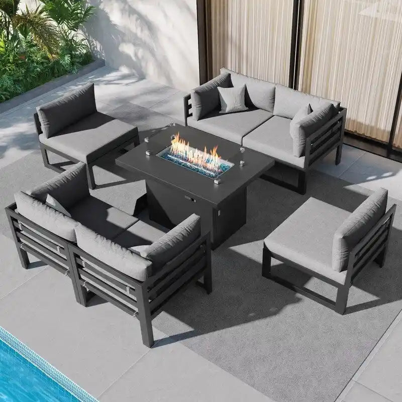 FINCATI Ensemble de Meubles de Jardin 7 Pièces, Canapé Sectionnel d'Extérieur avec Table Brasero - 7 Pièces