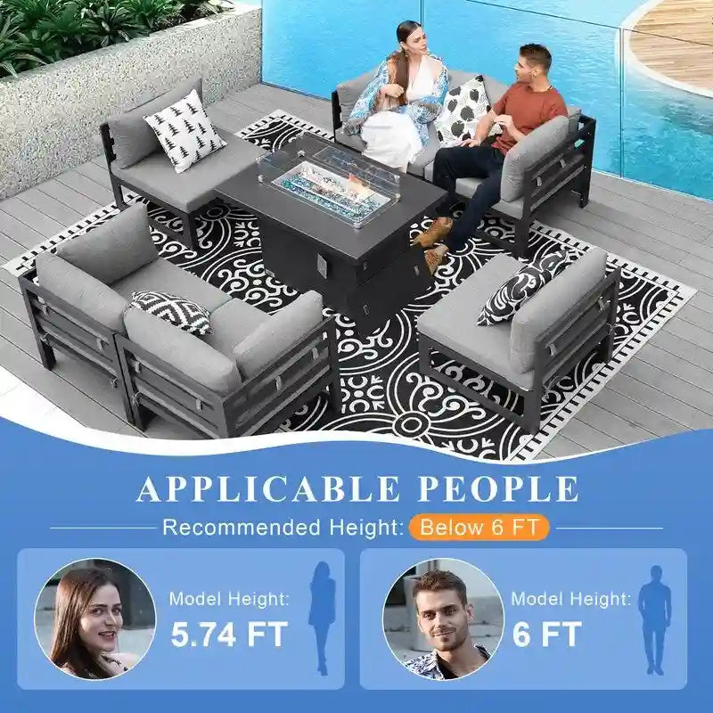 FINCATI Ensemble de Meubles de Jardin 7 Pièces, Canapé Sectionnel d'Extérieur avec Table Brasero - 7 Pièces