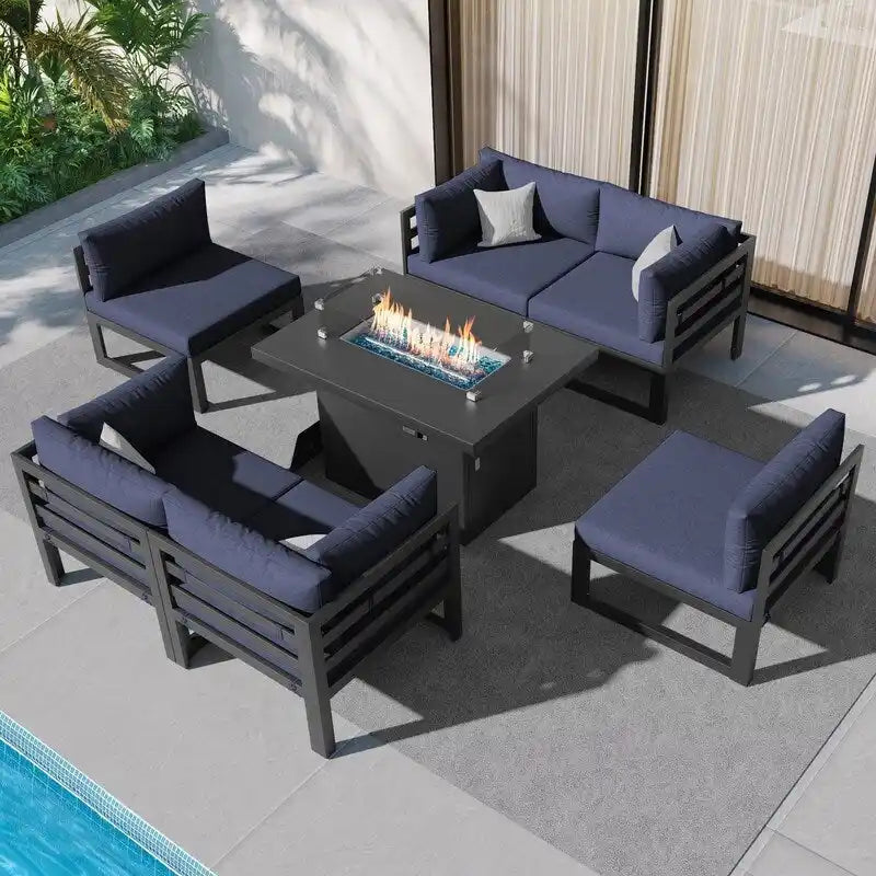 FINCATI Ensemble de Meubles de Jardin 7 Pièces, Canapé Sectionnel d'Extérieur avec Table Brasero - 7 Pièces