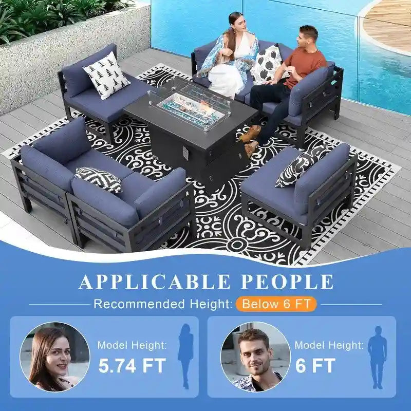 FINCATI Ensemble de Meubles de Jardin 7 Pièces, Canapé Sectionnel d'Extérieur avec Table Brasero - 7 Pièces