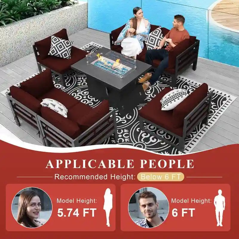 FINCATI Ensemble de Meubles de Jardin 7 Pièces, Canapé Sectionnel d'Extérieur avec Table Brasero - 7 Pièces