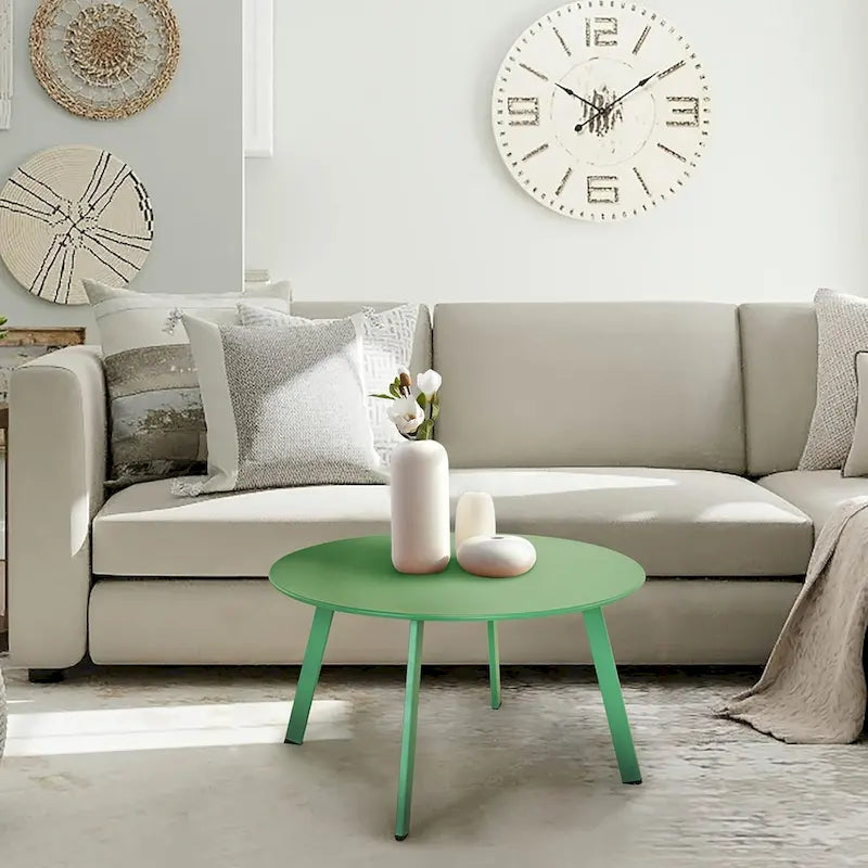 Table basse ronde en acier pour patio, grande table d'appoint extérieure résistante aux intempéries pour jardin, balcon, cour - 70 x 70 x 40 cm