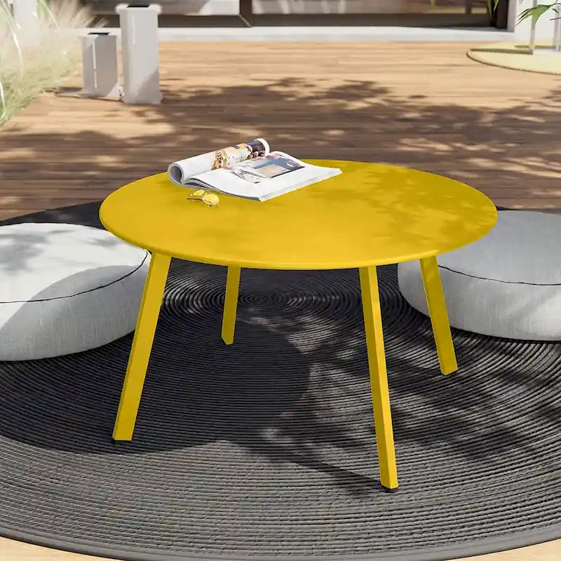 Table basse ronde en acier pour patio, grande table d'appoint extérieure résistante aux intempéries pour jardin, balcon, cour - 70 x 70 x 40 cm