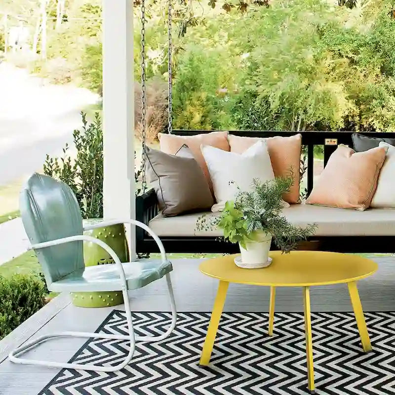 Table basse ronde en acier pour patio, grande table d'appoint extérieure résistante aux intempéries pour jardin, balcon, cour - 70 x 70 x 40 cm