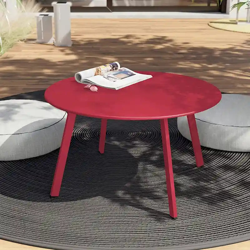 Table basse ronde en acier pour patio, grande table d'appoint extérieure résistante aux intempéries pour jardin, balcon, cour - 70 x 70 x 40 cm