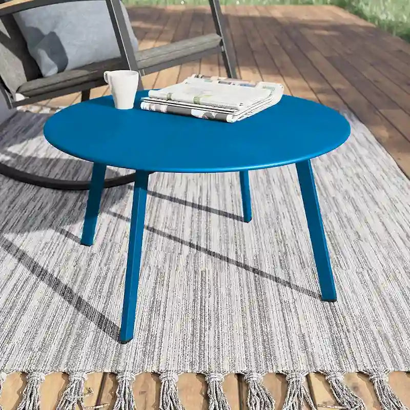 Table basse ronde en acier pour patio, grande table d'appoint extérieure résistante aux intempéries pour jardin, balcon, cour - 70 x 70 x 40 cm
