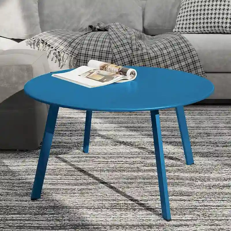 Table basse ronde en acier pour patio, grande table d'appoint extérieure résistante aux intempéries pour jardin, balcon, cour - 70 x 70 x 40 cm