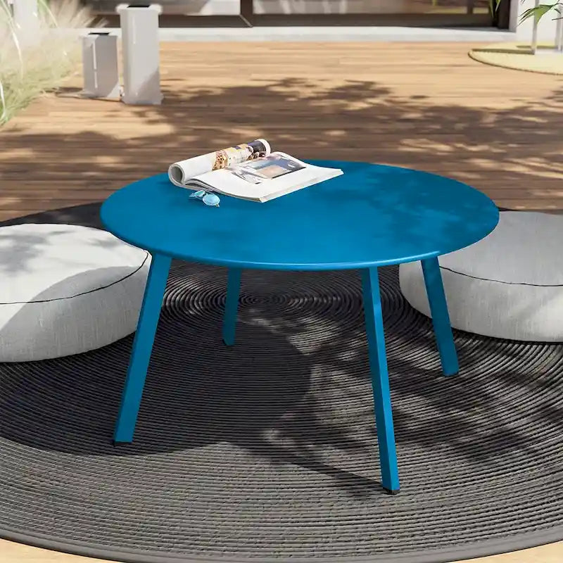 Table basse ronde en acier pour patio, grande table d'appoint extérieure résistante aux intempéries pour jardin, balcon, cour - 70 x 70 x 40 cm