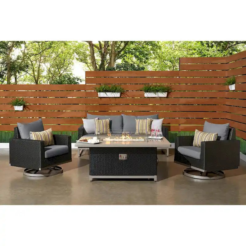 Milo Espresso 4 Piece Sunbrella Outdoor Patio Motion Fire Set
