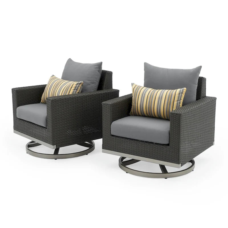 Ensemble de patio extérieur Milo Espresso 4 pièces avec foyer et mouvement Sunbrella