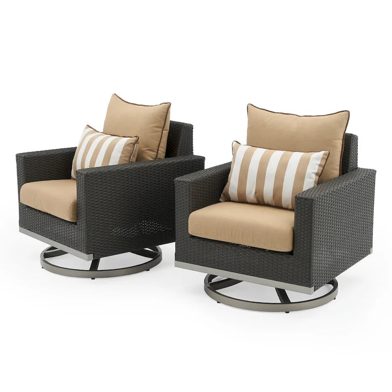 Ensemble de patio extérieur Milo Espresso 4 pièces avec foyer et mouvement Sunbrella