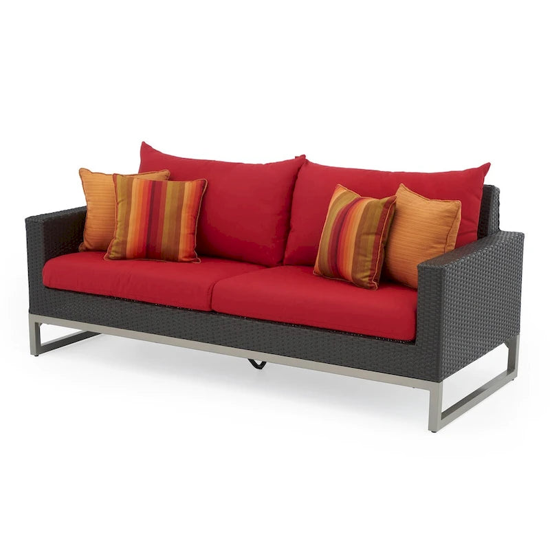 Ensemble de patio extérieur Milo Espresso 4 pièces avec foyer et mouvement Sunbrella