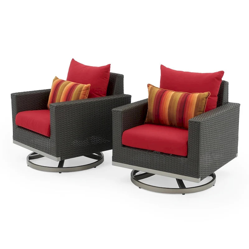Ensemble de patio extérieur Milo Espresso 4 pièces avec foyer et mouvement Sunbrella