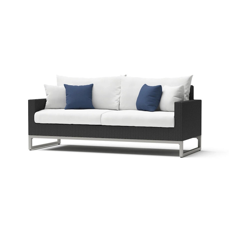 Ensemble de patio extérieur Milo Espresso 4 pièces avec foyer et mouvement Sunbrella
