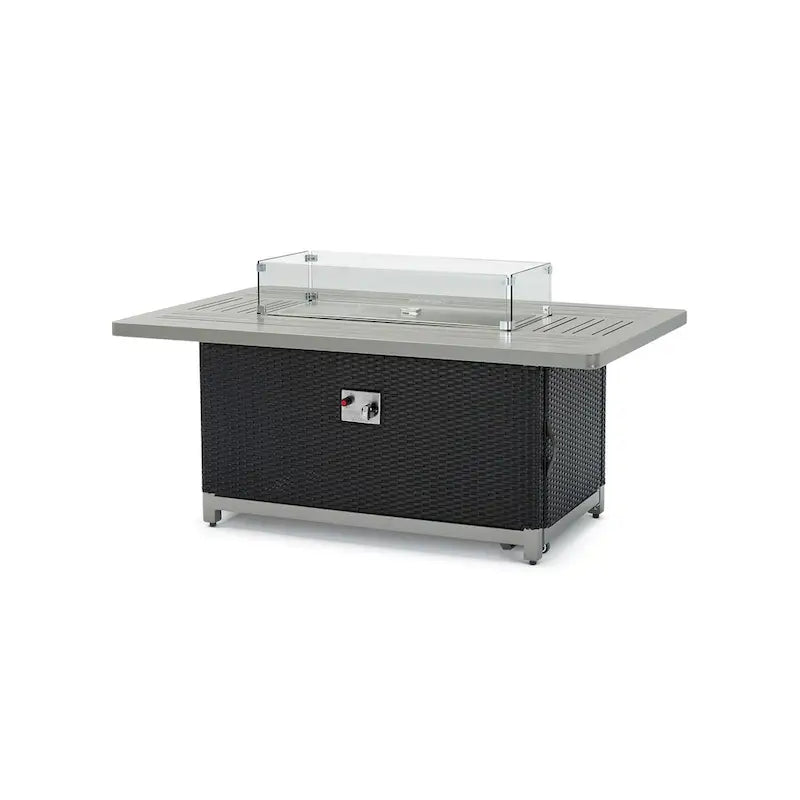 Ensemble de patio extérieur Milo Espresso 4 pièces avec foyer et mouvement Sunbrella